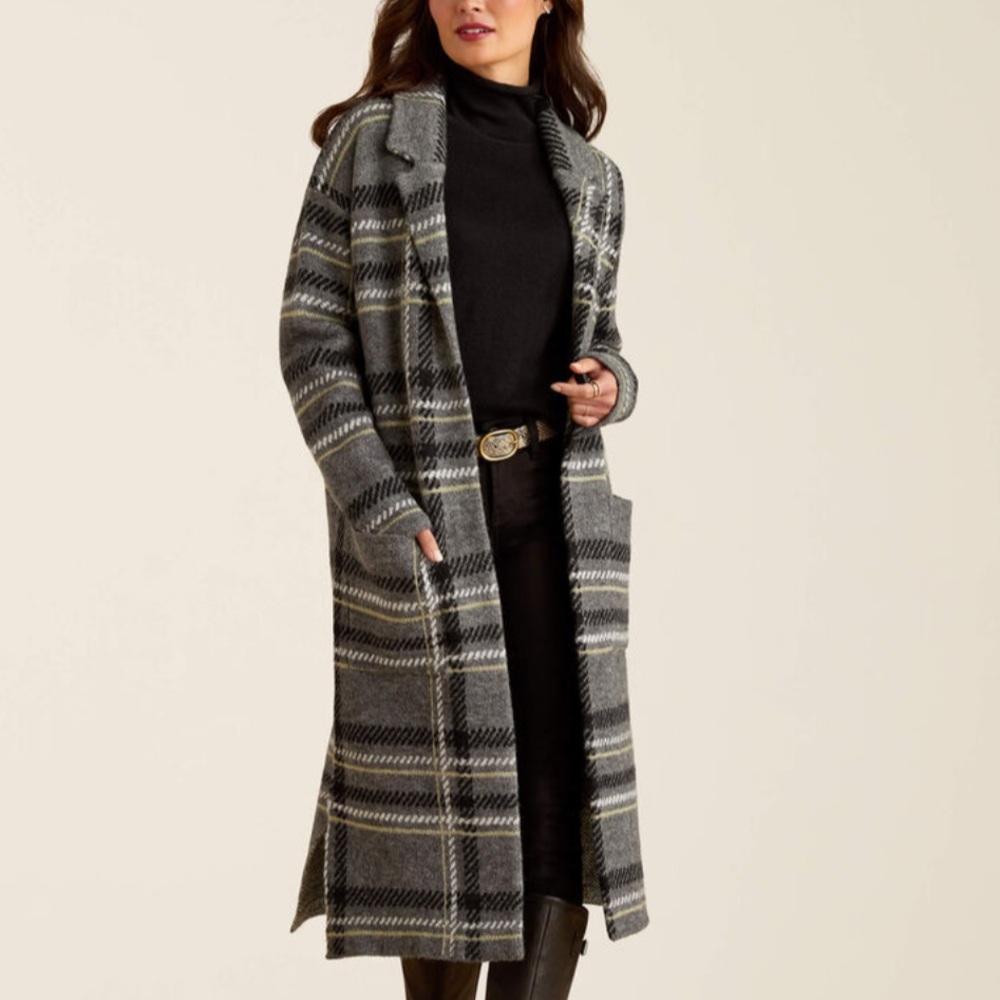 Ariat Gray Plaid Women's Sweater Coat - Picture 2 of 3